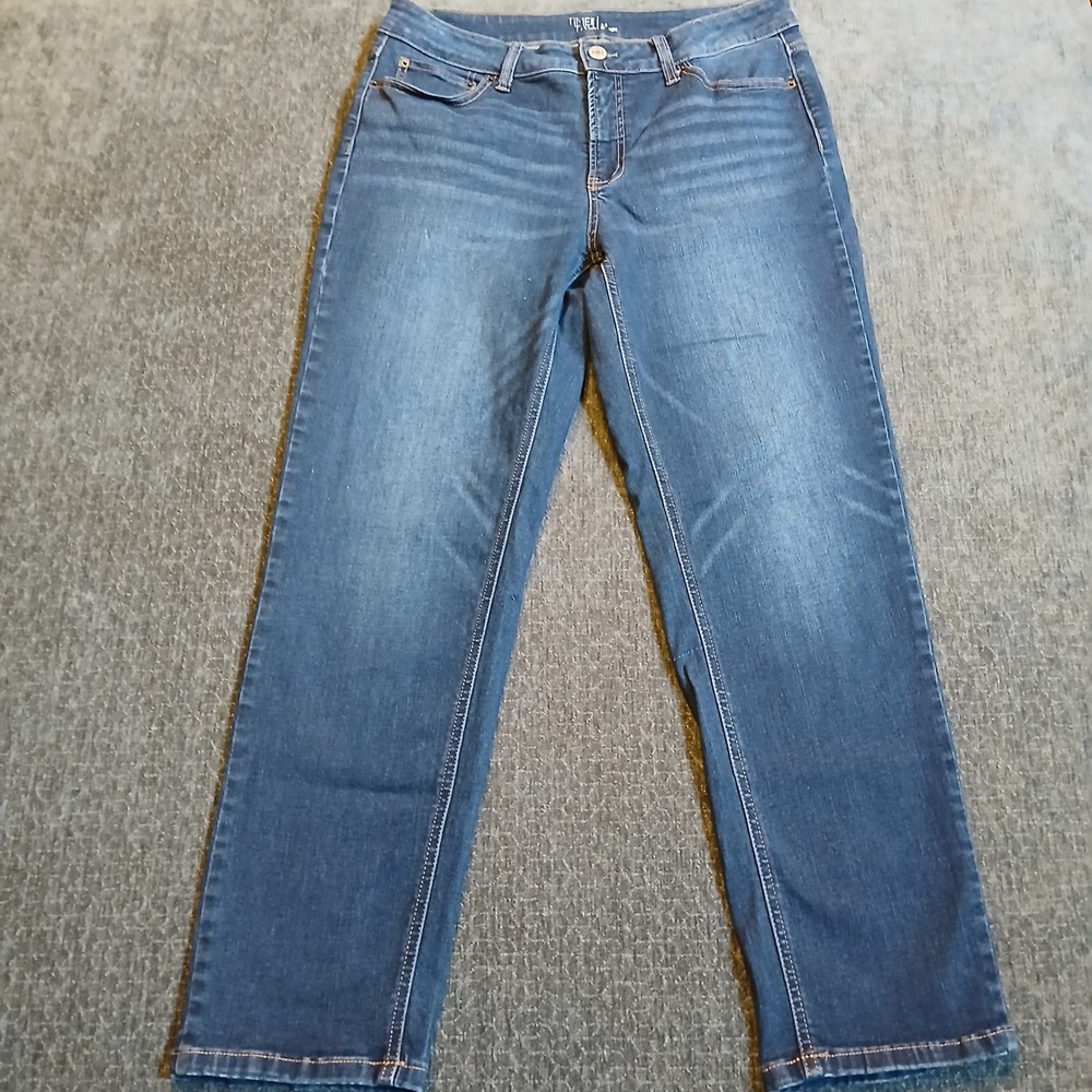 Time and Tru Womens Straight Leg Jeans Blue Denim Size 14 Medium Wash Stretch